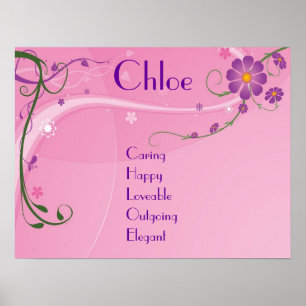 Pink Purple Floral Teen Girl Name Art Poster Decor
