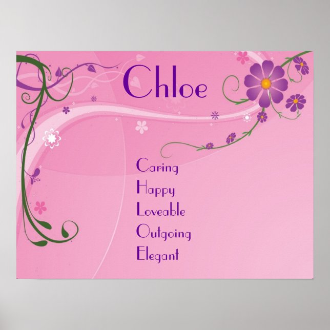 Pink Purple Floral Teen Girl Name Art Poster Decor (Front)