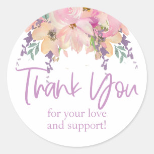 Pink Purple Floral Thank You Birthday Wedding Classic Round Sticker