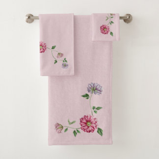 Pink & Purple Floral Vine Bath Towel Set