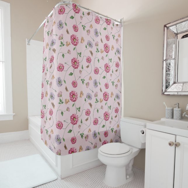 Pink & Purple Floral Vine   Shower Curtain (In Situ)