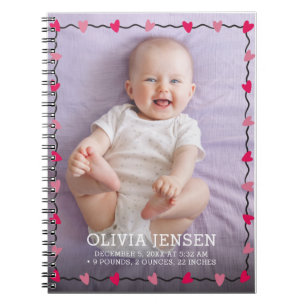Pink Purple Floral Watercolor Baby birth stats Notebook