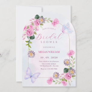 Pink purple floral watercolor bridal shower invitation