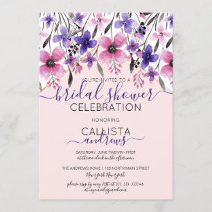 Pink Purple Floral Watercolor Bridal Shower Invitation