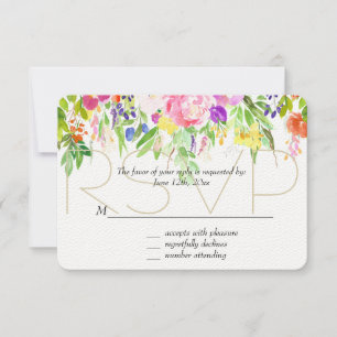 Pink Purple Floral Watercolor Gold Sparkle RSVP Card