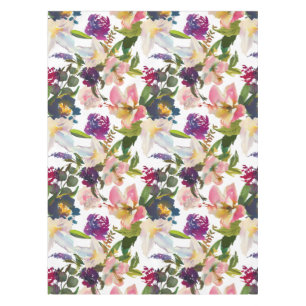 Pink Purple Floral Watercolor Tropical Tablecloth