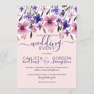Pink Purple Floral Watercolor Wedding Invitation