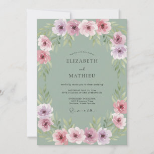 Pink Purple Floral Wedding Invitation