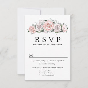 Pink Purple Floral Wedding RSVP Card, Meal Options Card