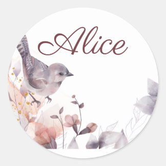 Pink Purple floral with Birds baby shower  Classic Round Sticker