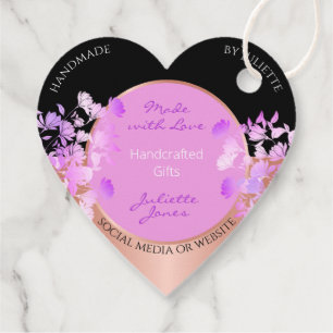 Pink Purple Floral with Black and Rose Gold Frame Favour Tags