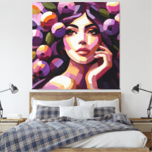 Pink Purple Floral Woman Portrait Canvas Print