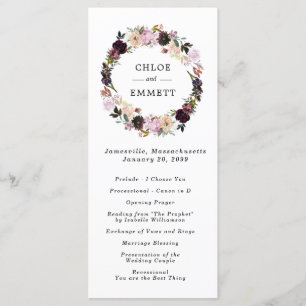 Pink Purple Floral Wreath Wedding Ceremony Programme