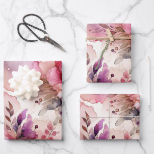 Pink & Purple Flower Alcohol Ink Large Print Wrapping Paper Sheet