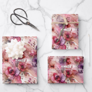 Pink & Purple Flower Alcohol Ink Medium Print Wrapping Paper Sheet