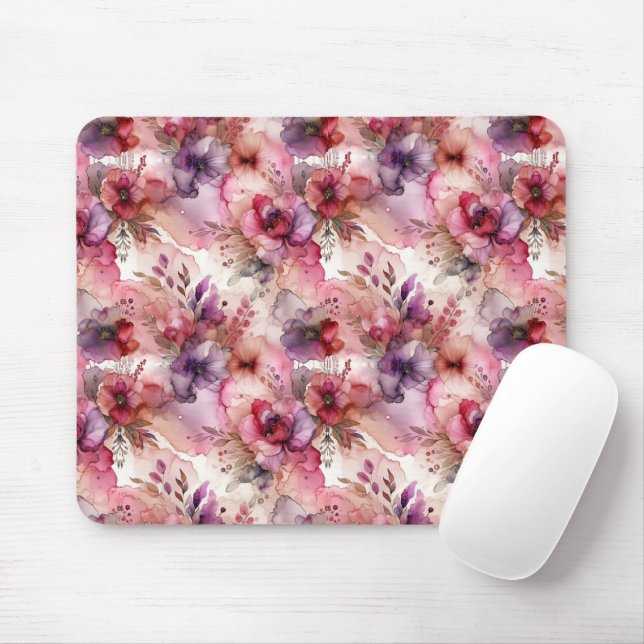 Pink & Purple Flower Alcohol Ink  Mouse Mat (With Mouse)