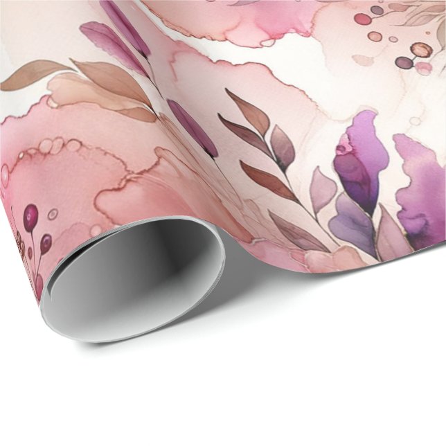 Pink & Purple Flower Alcohol Ink Print Wrapping Paper (Roll Corner)