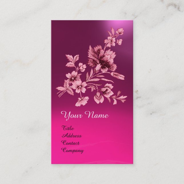 PINK PURPLE FLOWER BOUQUET WITH CARNATION MONOGRAM BUSINESS CARD (Front)