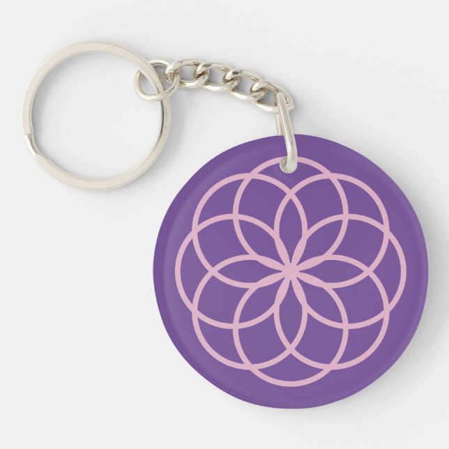 Pink & Purple Flower Design Double-Sided Acrylic Key Ring (Front)