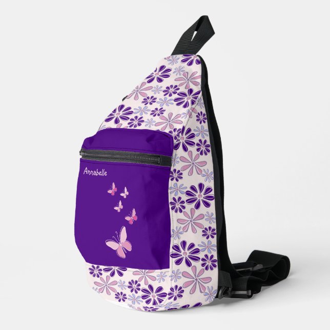 Pink Purple Flower Doodle Pattern Sling Bag (Right Corner)