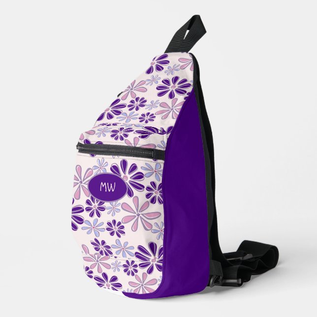 Pink Purple Flower Doodle Pattern Sling Bag (Right Corner)