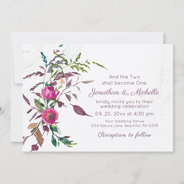 Pink Purple Flower Garden Floral Christian Wedding Invitation (Front)
