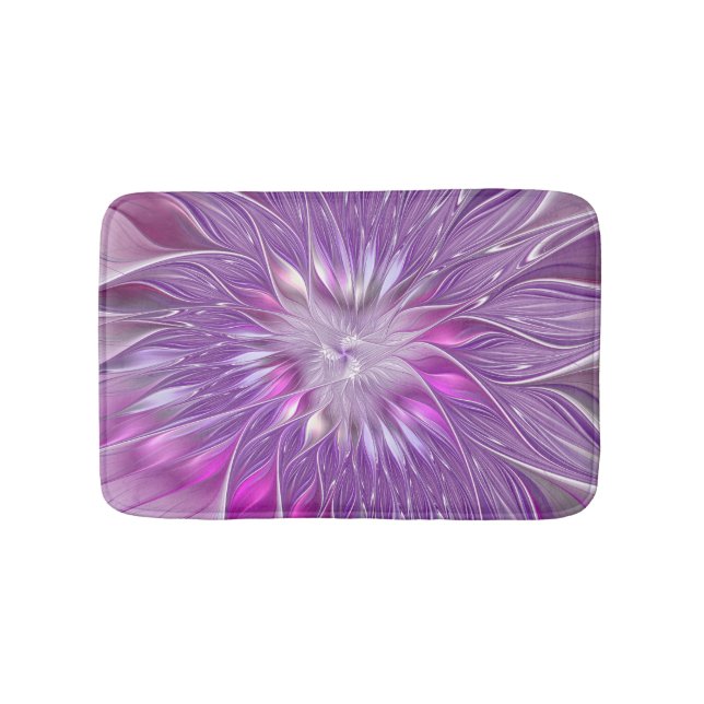 Pink Purple Flower Passion Abstract Fractal Art Bath Mat (Front)