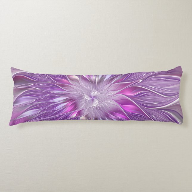Pink Purple Flower Passion Abstract Fractal Art Body Cushion (Front)