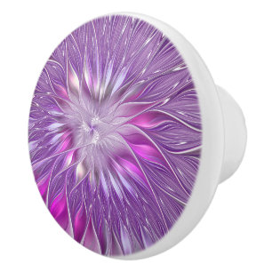 Pink Purple Flower Passion Abstract Fractal Art Ceramic Knob