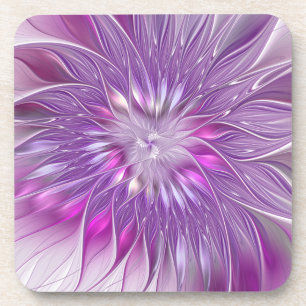 Pink Purple Flower Passion Abstract Fractal Art Coaster