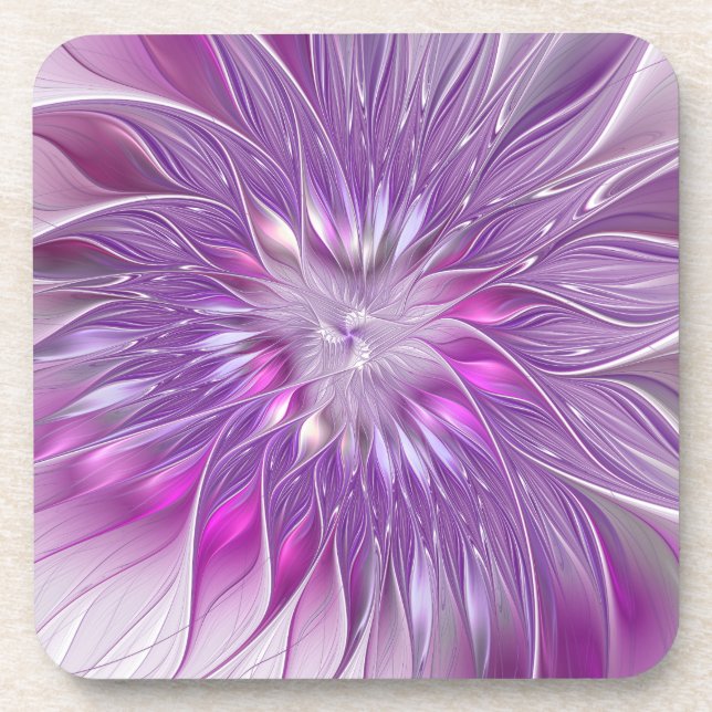 Pink Purple Flower Passion Abstract Fractal Art Coaster (Front)