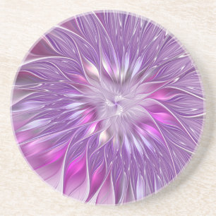 Pink Purple Flower Passion Abstract Fractal Art Coaster