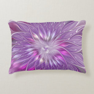 Pink Purple Flower Passion Abstract Fractal Art Decorative Cushion