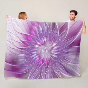 Pink Purple Flower Passion Abstract Fractal Art Fleece Blanket