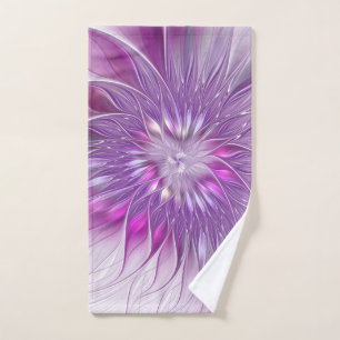 Pink Purple Flower Passion Abstract Fractal Art Hand Towel
