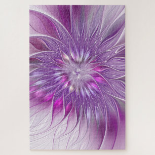 Pink Purple Flower Passion Abstract Fractal Art Jigsaw Puzzle