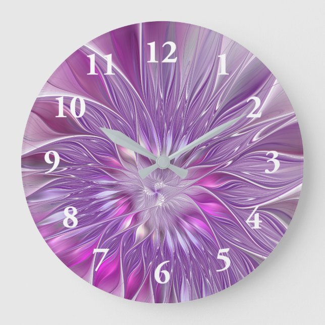 Pink Purple Flower Passion Abstract Fractal Art Large Clock (Front)