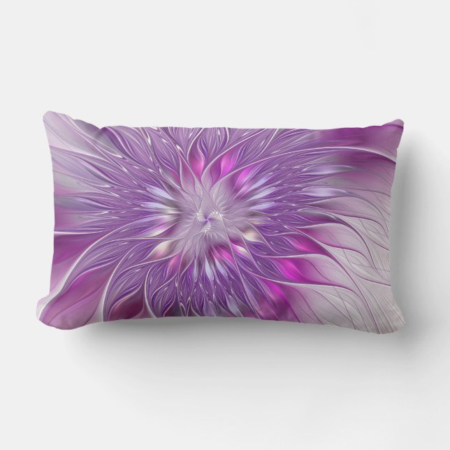 Pink Purple Flower Passion Abstract Fractal Art Lumbar Cushion (Front)