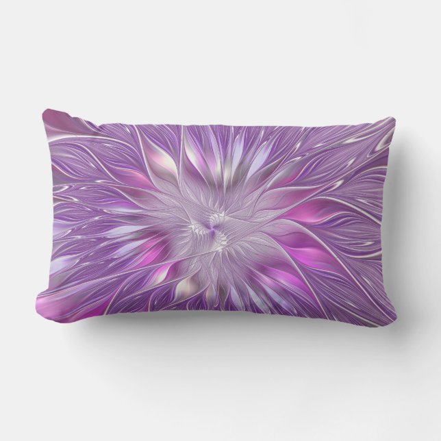 Pink Purple Flower Passion Abstract Fractal Art Lumbar Cushion (Front)
