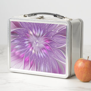 Pink Purple Flower Passion Abstract Fractal Art Metal Lunch Box
