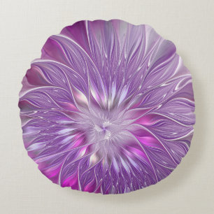 Pink Purple Flower Passion Abstract Fractal Art Round Cushion