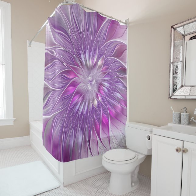 Pink Purple Flower Passion Abstract Fractal Art Shower Curtain (In Situ)