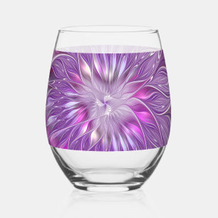 Pink Purple Flower Passion Abstract Fractal Art Stemless Wine Glass