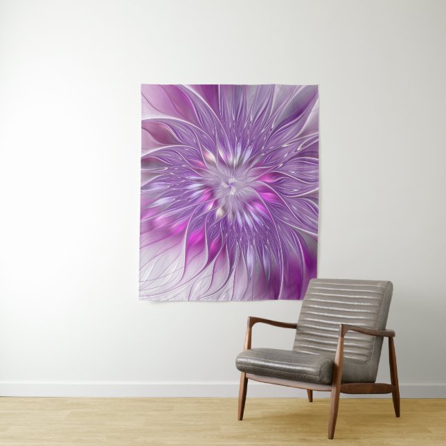 Pink Purple Flower Passion Abstract Fractal Art Tapestry (In Situ)