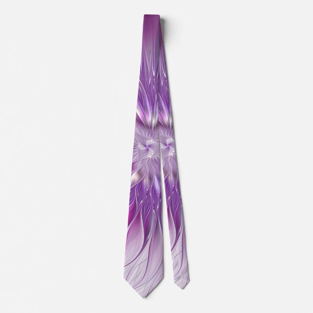 Pink Purple Flower Passion Abstract Fractal Art Tie (Front)