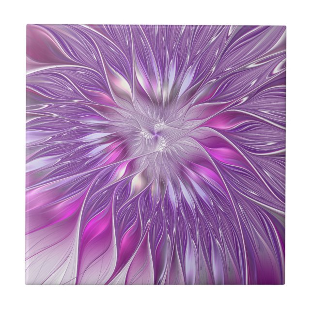 Pink Purple Flower Passion Abstract Fractal Art Tile (Front)