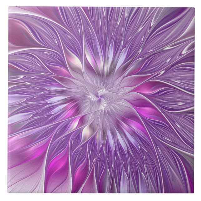 Pink Purple Flower Passion Abstract Fractal Art Tile (Front)