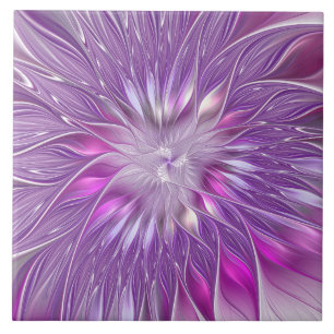 Pink Purple Flower Passion Abstract Fractal Art Tile