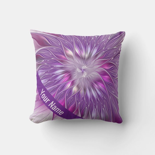 Pink Purple Flower Passion Abstract Fractal Name Cushion (Front)