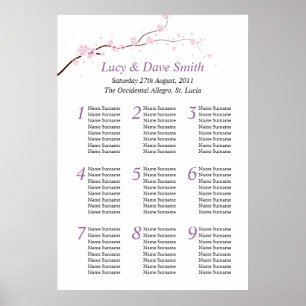 Pink & Purple Flower Wedding Table Seating Plan Poster